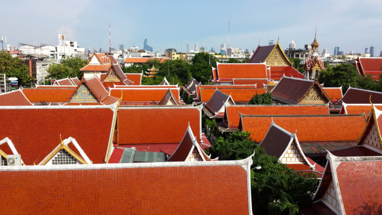 The view from My House Guest House across the rooftops to the skyline of Bangkok
