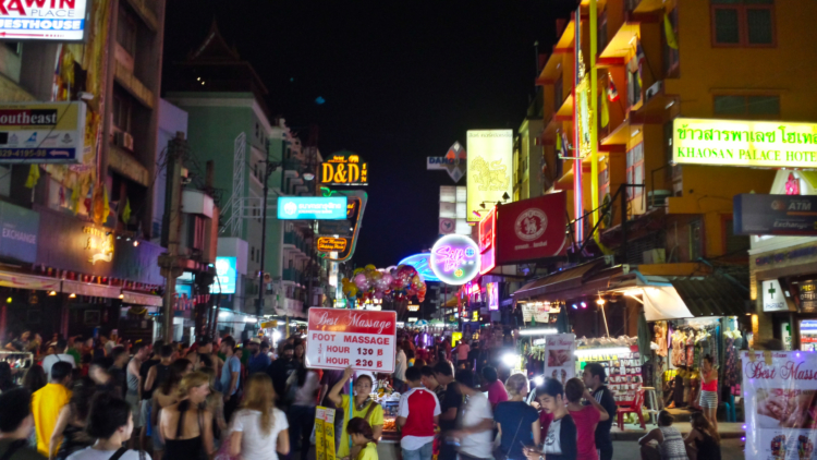 Nightlife in Khao San Road at midnight